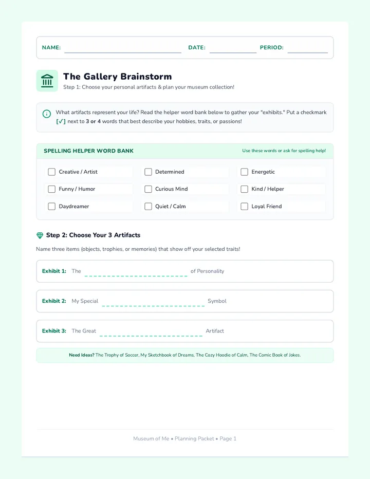 Museum of Me Planning Packet