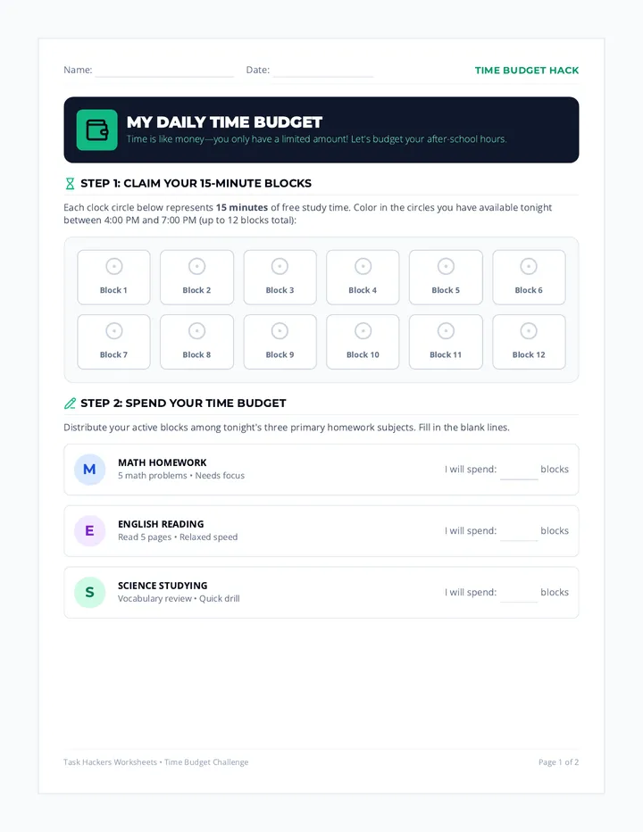 Time Budget Worksheet
