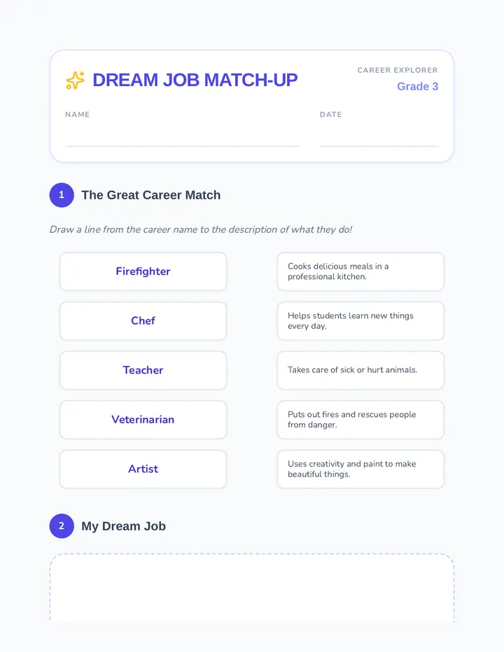 Dream Job Match-Up Worksheet