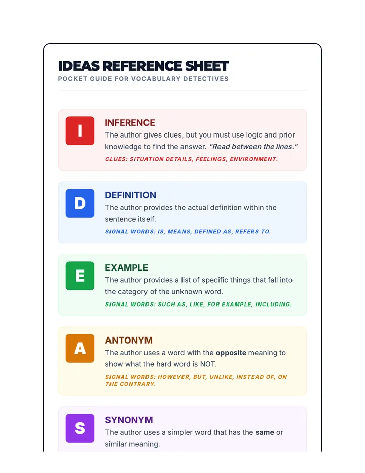 IDEAS Reference Sheet