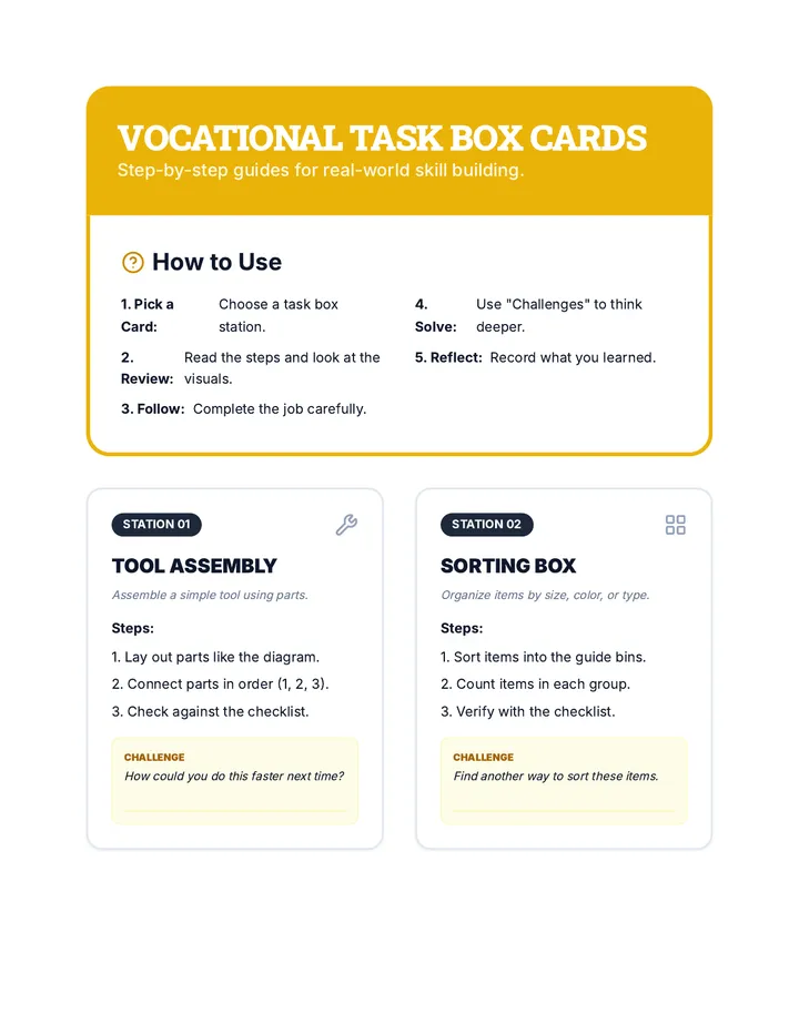 Vocational Task Box Cards