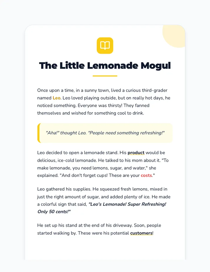 The Little Lemonade Mogul Story Reading