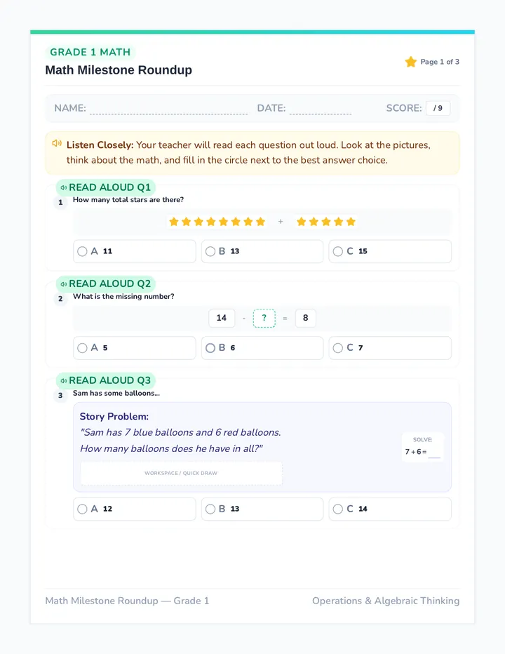 Math Milestone Student Assessment