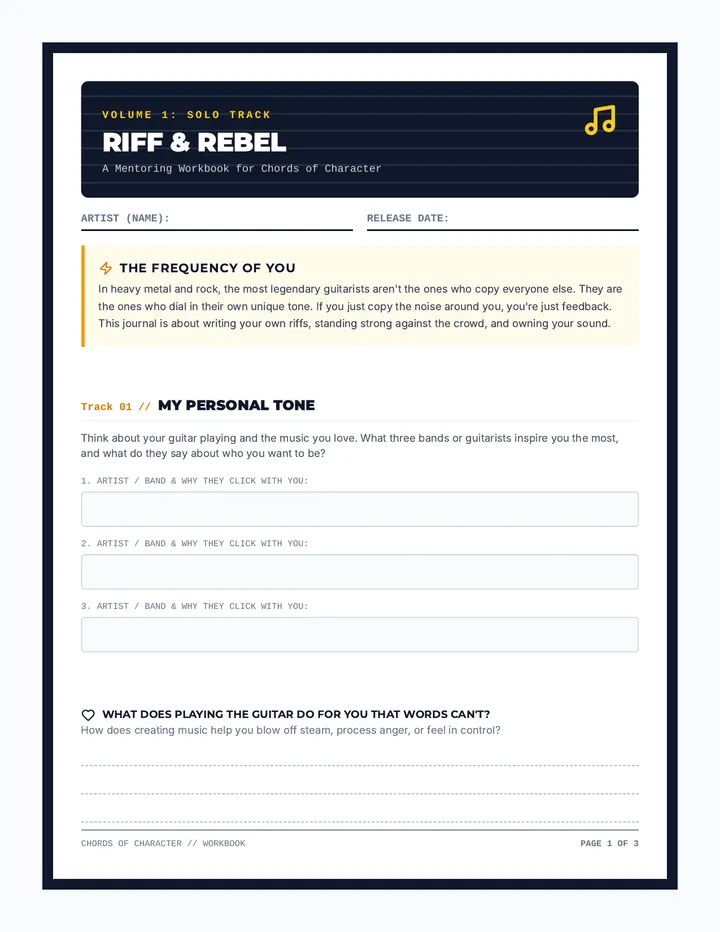 Riff Rebel Journal page 1