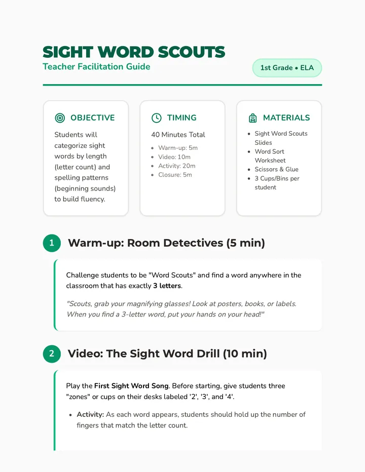 Sight Word Teacher Guide