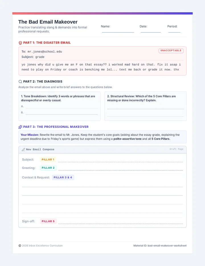 The Bad Email Makeover Worksheet