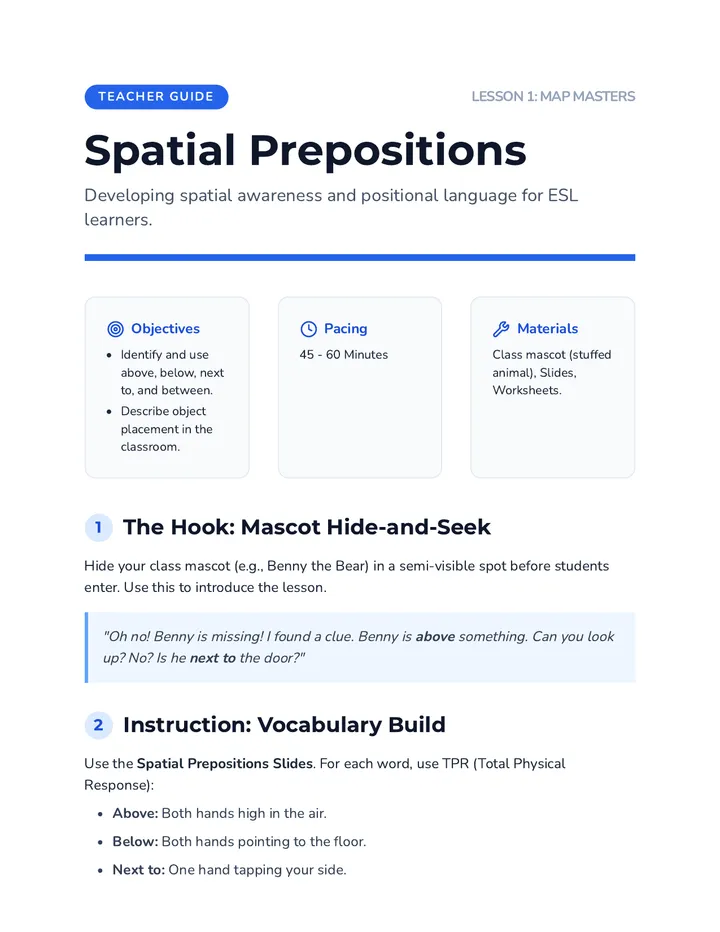 Spatial Prepositions Teacher Guide