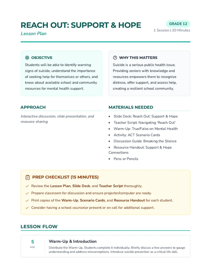 Reach Out Lesson Plan
