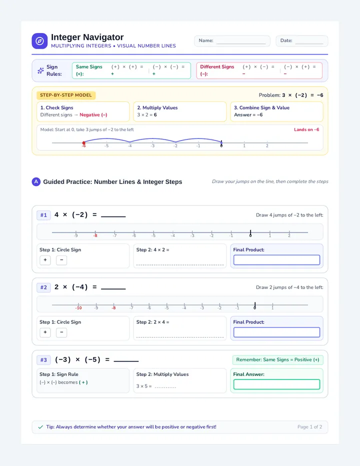 Integer Navigator Worksheet