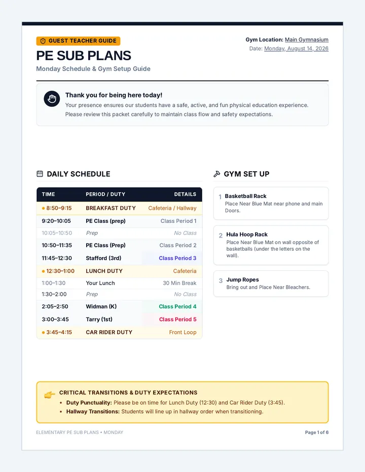 Monday PE Sub Packet