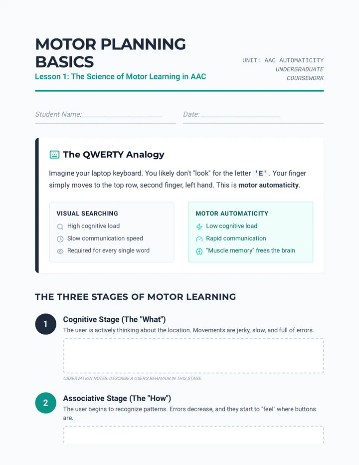 Motor Planning Basics Worksheet