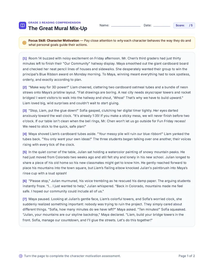 Mural Mixup Comprehension Worksheet