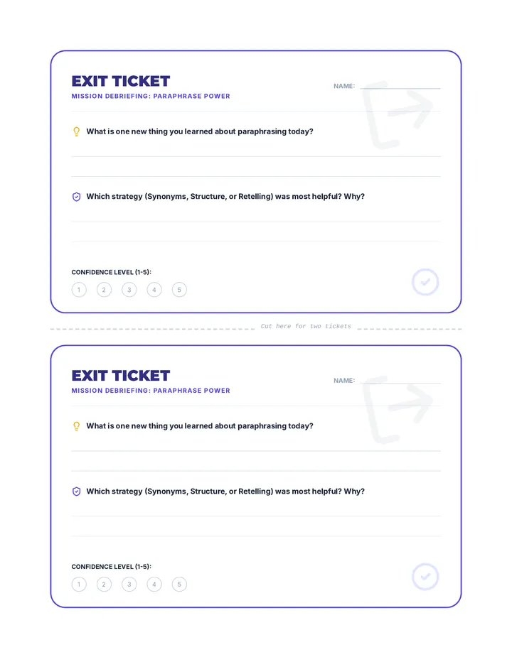 Paraphrase Power Exit Ticket