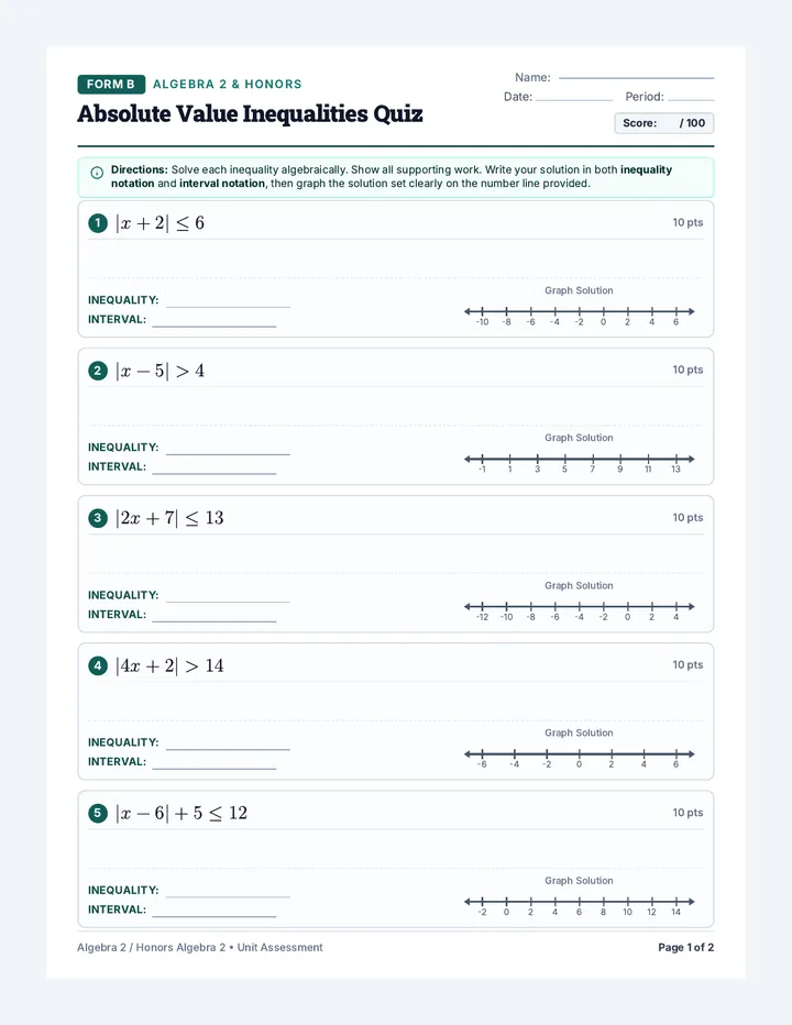 Absolute Precision Quiz Form B