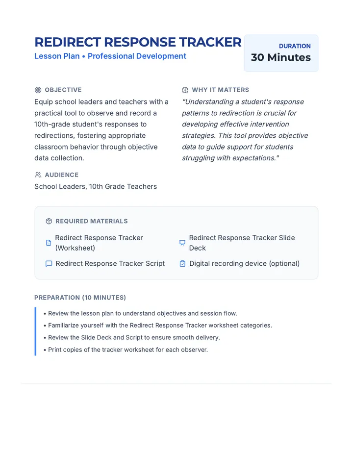 Redirect Response Tracker Lesson Plan