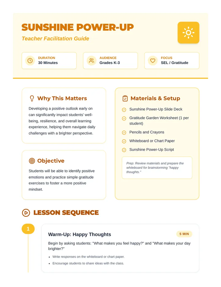 Sunshine Power-Up Teacher Guide
