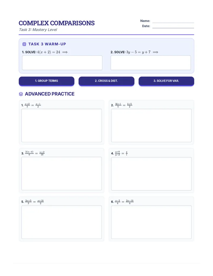 Complex Comparisons Worksheet