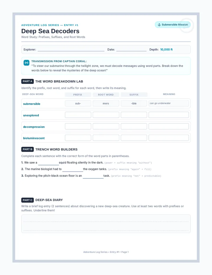 Deep Sea Decoders Worksheet
