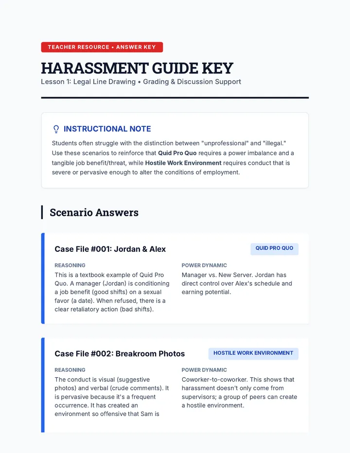 Harassment Guide Teacher Key