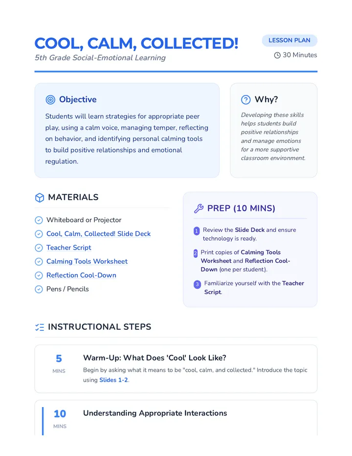 Cool Calm Collected Lesson Plan