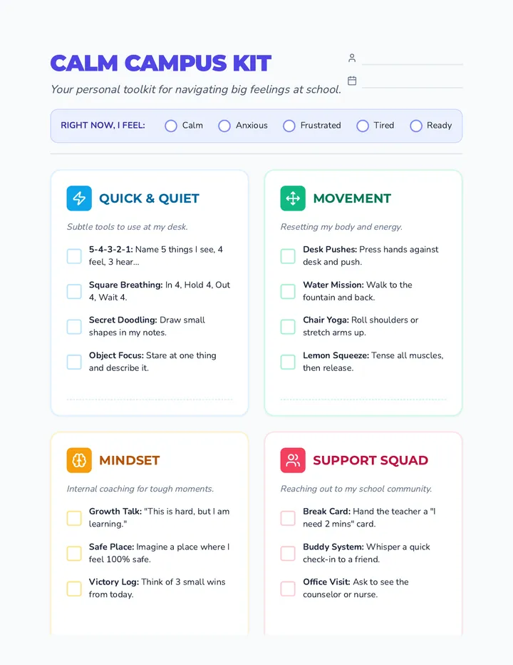 Calm Campus Kit Checklist page 1