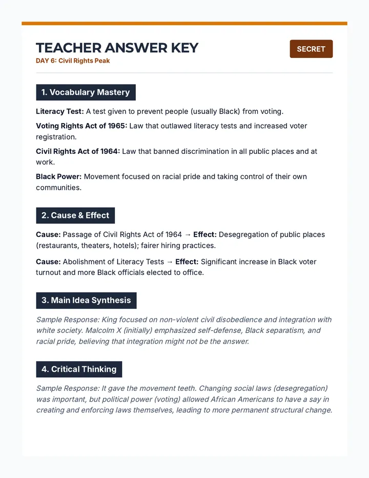 Civil Rights Peak Answer Key