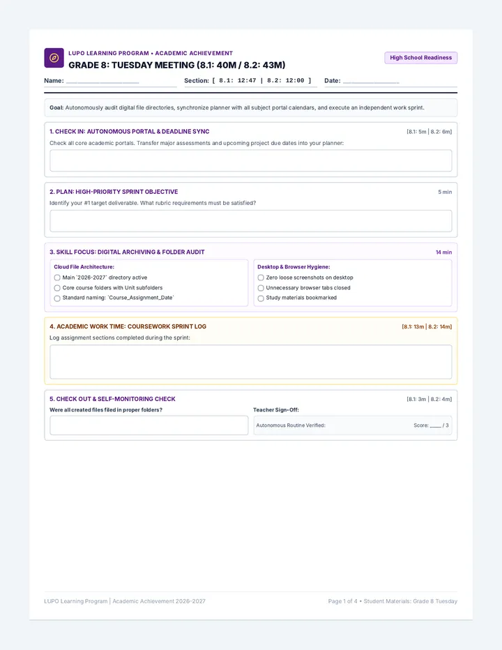 Grade Eight Student Worksheets