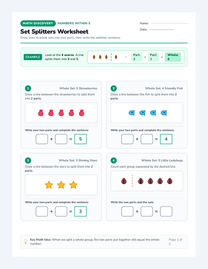 Set Splitters Worksheet