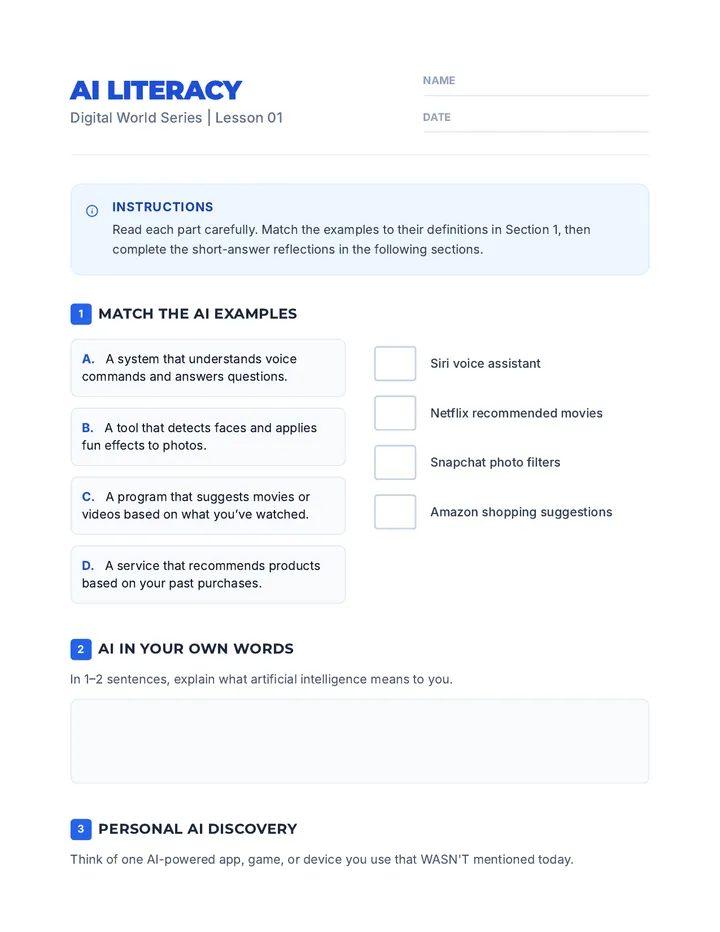 AI Literacy Worksheet
