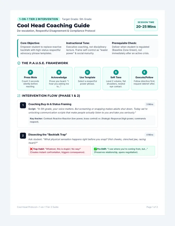 Cool Head Coaching Guide