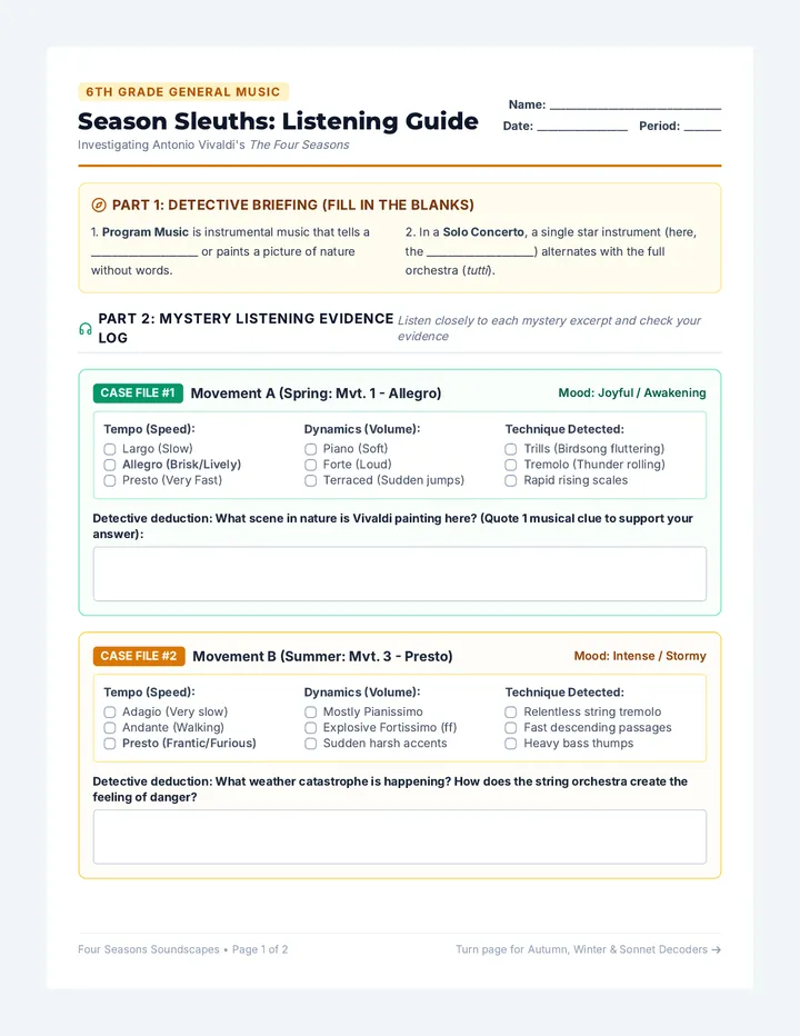 Season Sleuths Worksheet