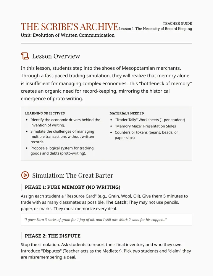 Scribe Origins Teacher Guide