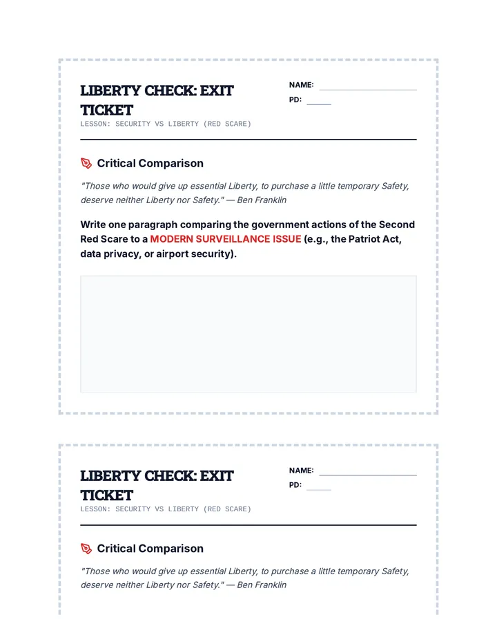 Liberty Check Exit Ticket