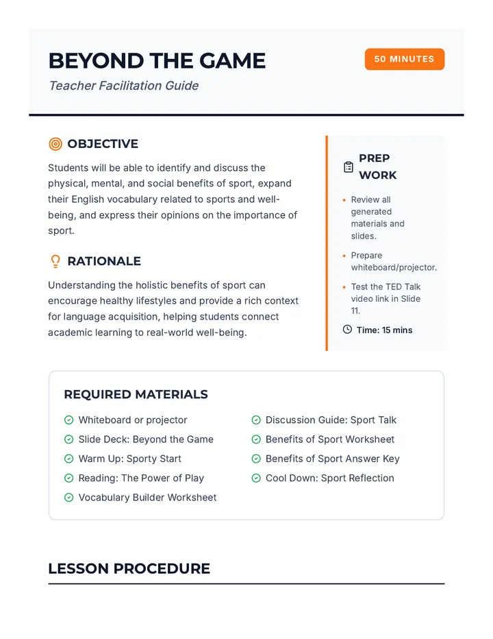 Beyond the Game Lesson Plan Teacher Resource