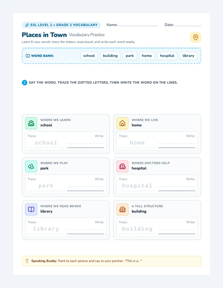 Town Places Worksheet