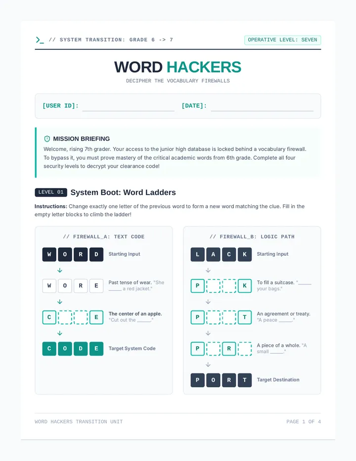 Word Hackers Worksheet