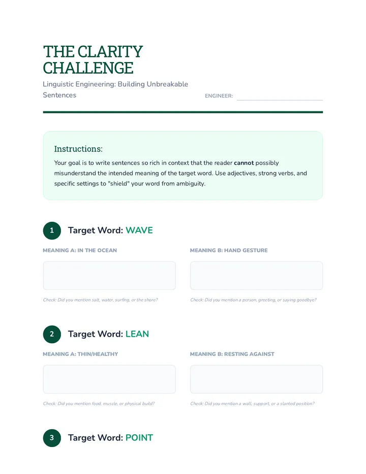 Clarity Challenge Worksheet