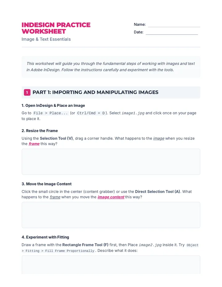 Layout Practice Worksheet