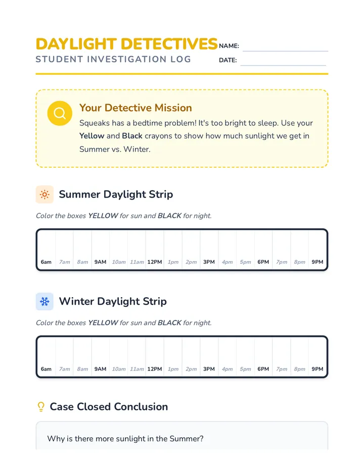 Daylight Detectives Worksheet