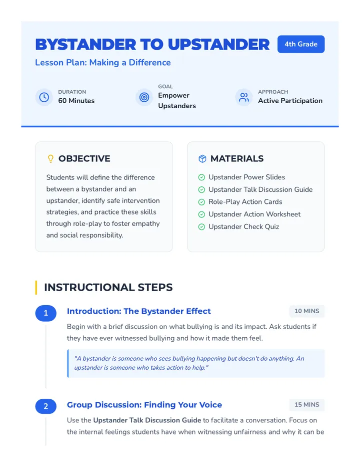 Bystander to Upstander Lesson Plan