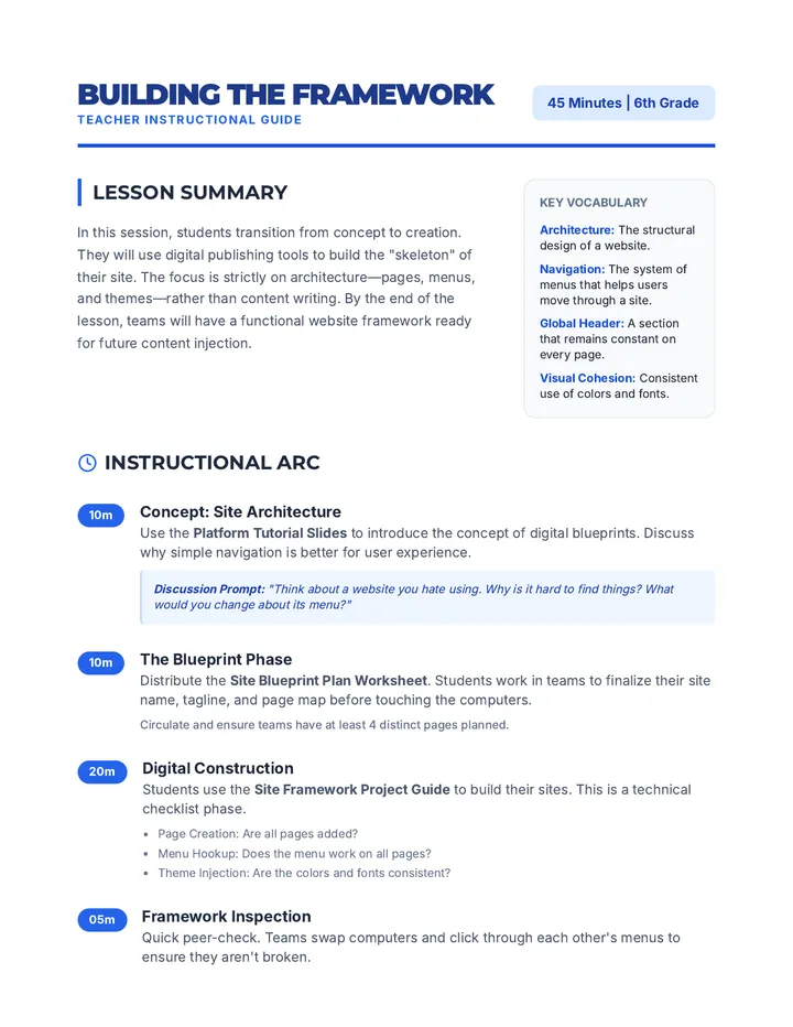 Site Building Teacher Guide