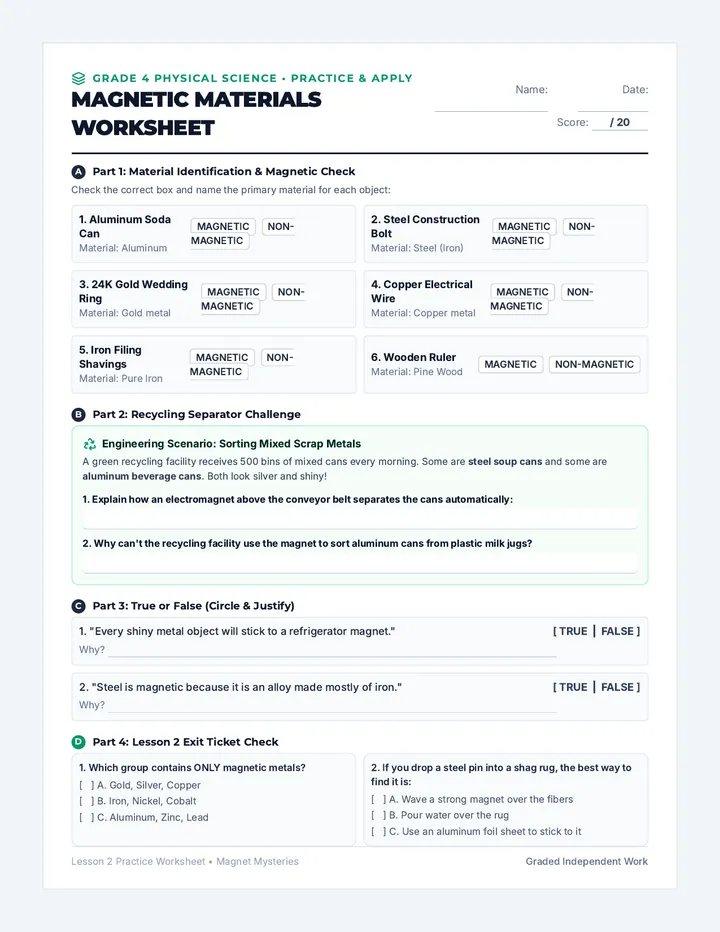 Magnetic Materials Worksheet