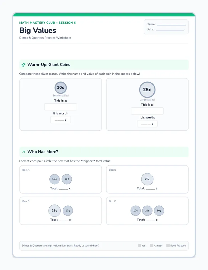 Big Values Worksheet