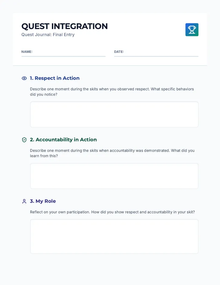 Respect and Accountability Reflection Worksheet