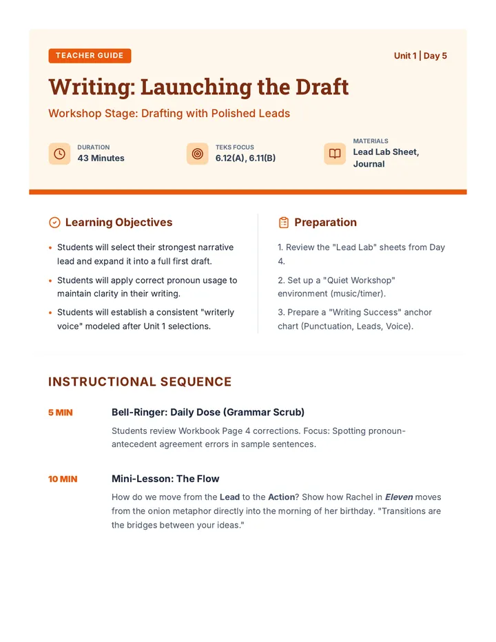 Writing Day 5 Teacher Guide