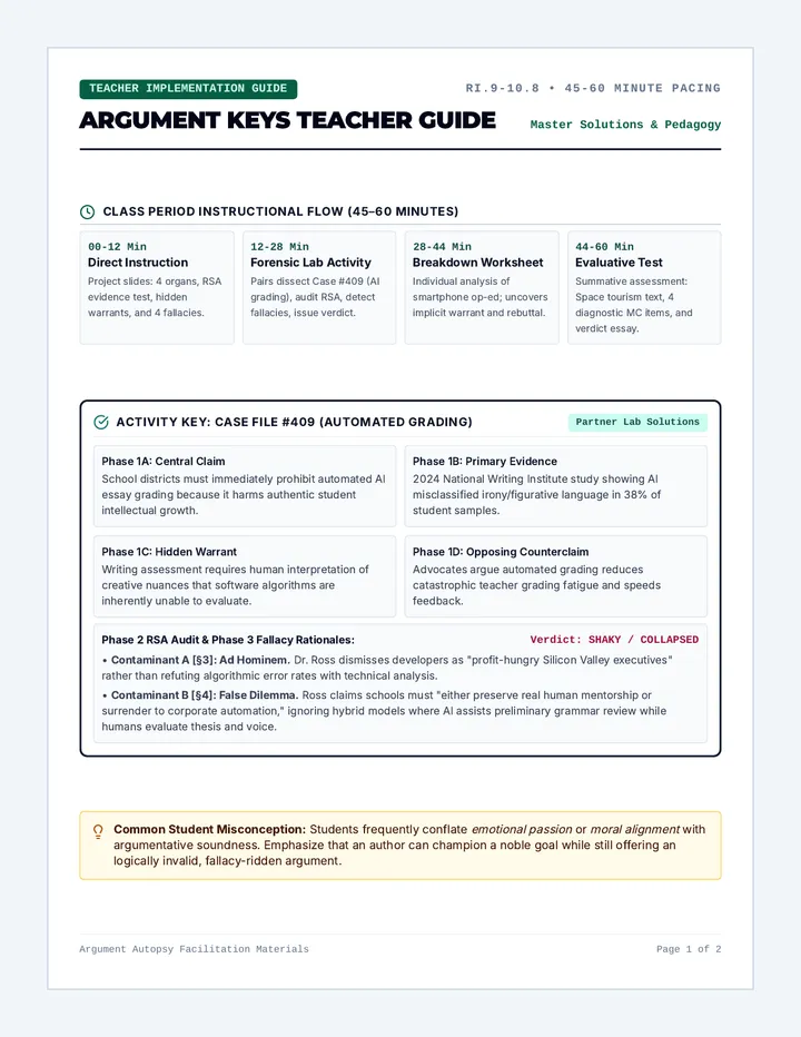 Argument Keys Teacher Guide