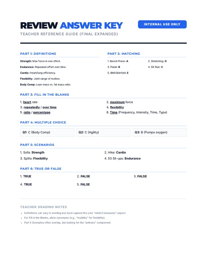Fitness Review Answer Key Expanded
