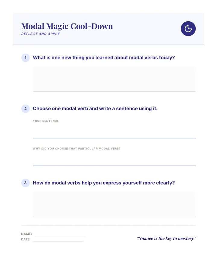 Modal Magic Cool-Down Exit Ticket