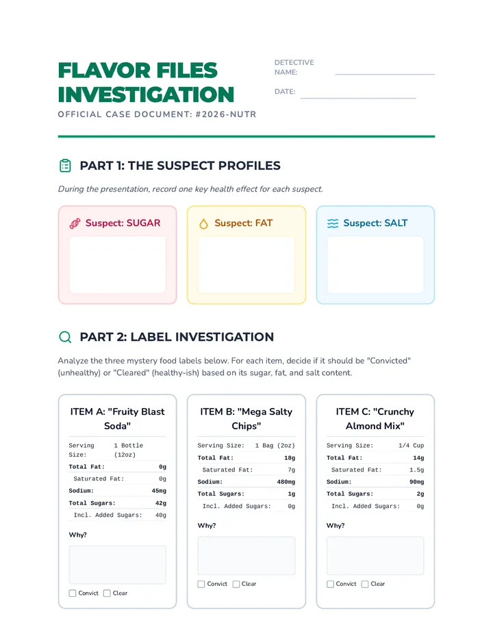 Flavor Files Investigation Worksheet