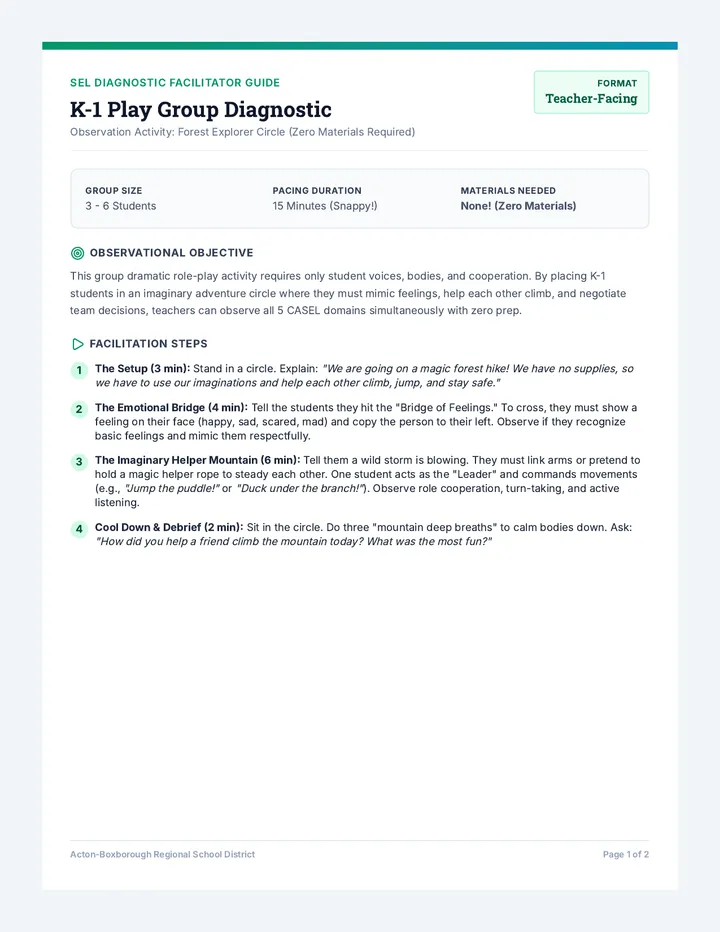 K-1 Play Diagnostic Guide